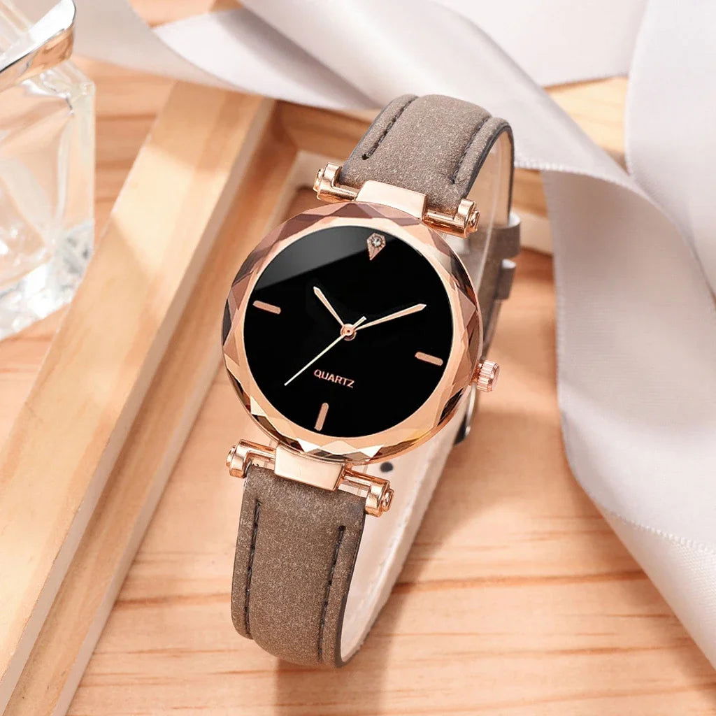 2024 Luxury Fashion Women Watch Set PU Leather Strap Ladies Quartz Wristwatch Rhinestone RoseGold Alloy Bracelet for Ladies Gift - LOCKDEALZ