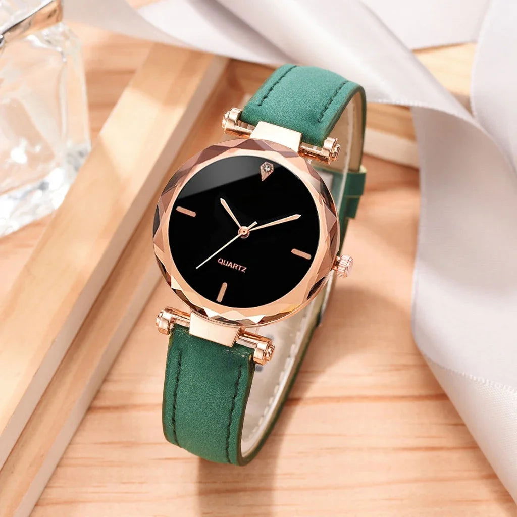 2024 Luxury Fashion Women Watch Set PU Leather Strap Ladies Quartz Wristwatch Rhinestone RoseGold Alloy Bracelet for Ladies Gift - LOCKDEALZ