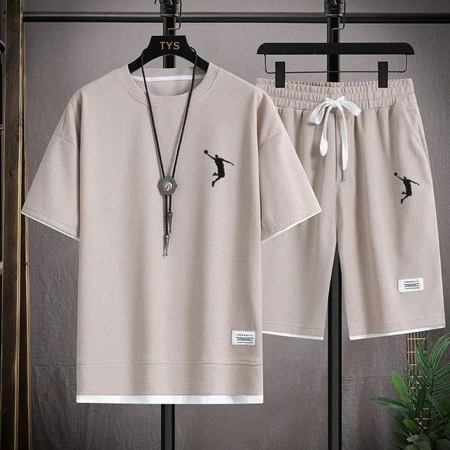 2024 NewSummer New Mens Tracksuit Linen Fabric T-shirt and Shorts Two Piece Set Men Sports Suit Fashion Breathable Sets - LOCKDEALZ