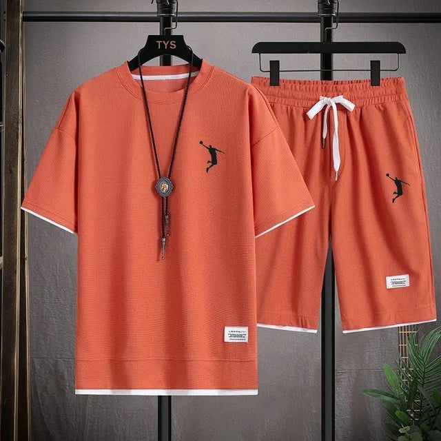 2024 NewSummer New Mens Tracksuit Linen Fabric T-shirt and Shorts Two Piece Set Men Sports Suit Fashion Breathable Sets - LOCKDEALZ