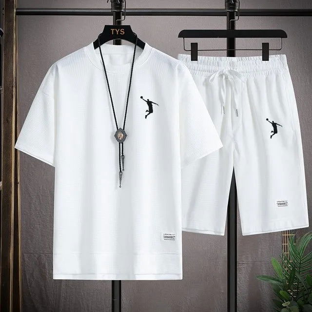 2024 NewSummer New Mens Tracksuit Linen Fabric T-shirt and Shorts Two Piece Set Men Sports Suit Fashion Breathable Sets - LOCKDEALZ