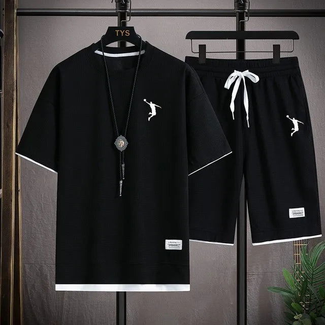 2024 NewSummer New Mens Tracksuit Linen Fabric T-shirt and Shorts Two Piece Set Men Sports Suit Fashion Breathable Sets - LOCKDEALZ