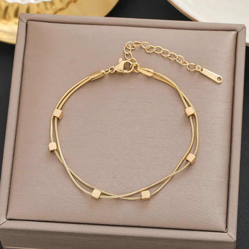2024 New Korea New Fashion Letter D Star Simple Vintage Pendant Bracelet Woman Stainless Steel Bracelet Luxury Original Jewelry - LOCKDEALZ