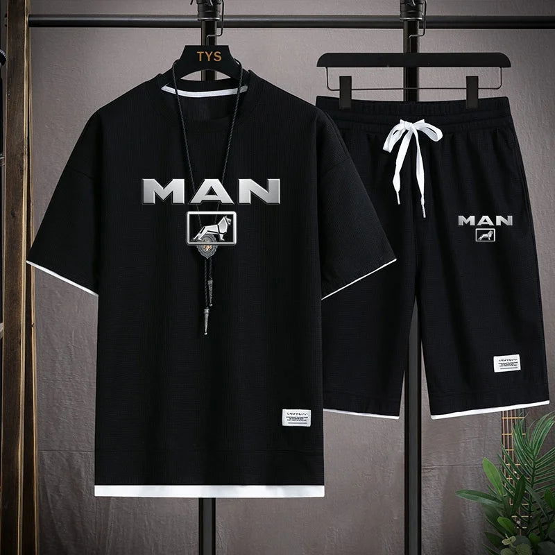 2024 New Summer New Mens Tracksuit T-shirt and Shorts Two Piece Set Truck Man Car Logo Men Sports Suit Fashion Breathable Sets - LOCKDEALZ