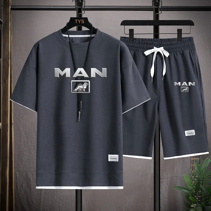 2024 New Summer New Mens Tracksuit T-shirt and Shorts Two Piece Set Truck Man Car Logo Men Sports Suit Fashion Breathable Sets - LOCKDEALZ