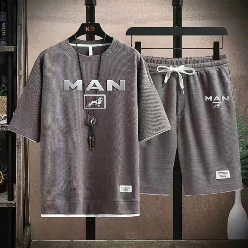 2024 New Summer New Mens Tracksuit T-shirt and Shorts Two Piece Set Truck Man Car Logo Men Sports Suit Fashion Breathable Sets - LOCKDEALZ
