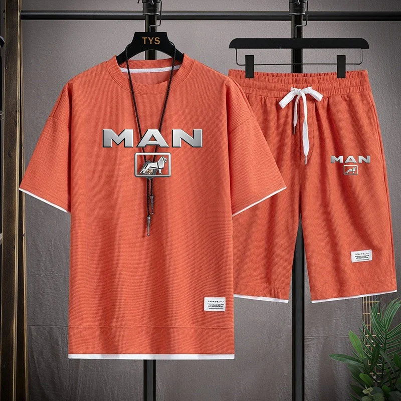 2024 New Summer New Mens Tracksuit T-shirt and Shorts Two Piece Set Truck Man Car Logo Men Sports Suit Fashion Breathable Sets - LOCKDEALZ