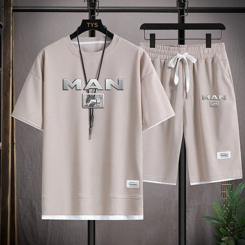 2024 New Summer New Mens Tracksuit T-shirt and Shorts Two Piece Set Truck Man Car Logo Men Sports Suit Fashion Breathable Sets - LOCKDEALZ