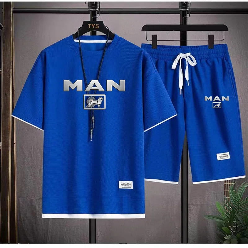 2024 New Summer New Mens Tracksuit T-shirt and Shorts Two Piece Set Truck Man Car Logo Men Sports Suit Fashion Breathable Sets - LOCKDEALZ