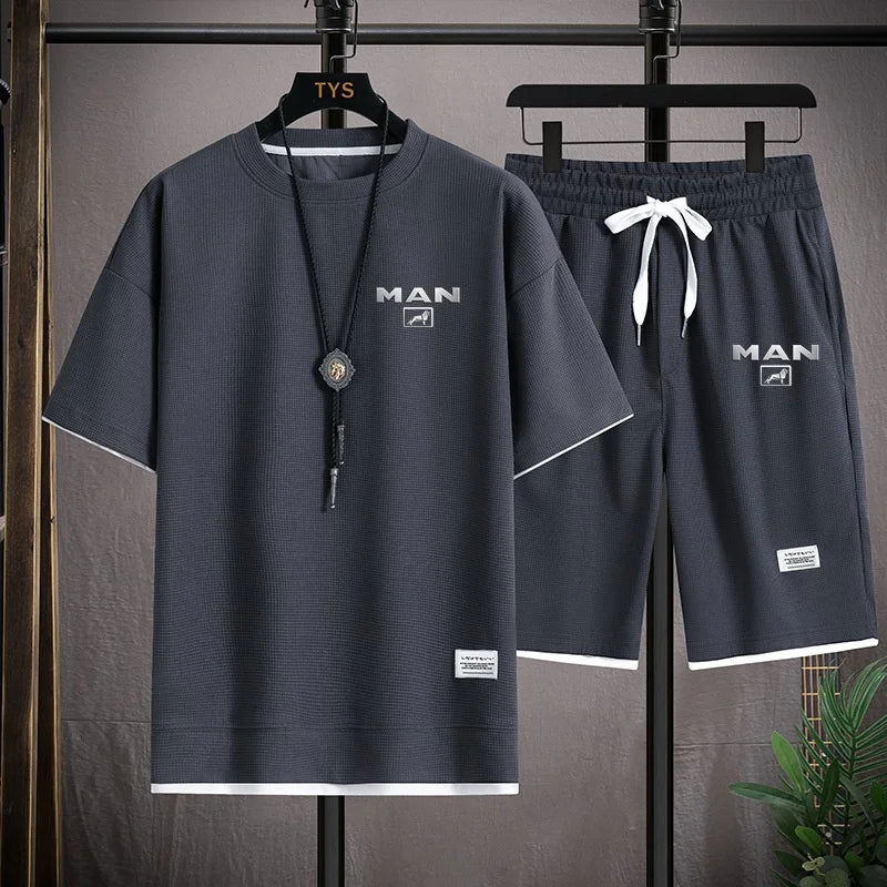 2024 New Summer New Mens Tracksuit T-shirt and Shorts Two Piece Set Truck Man Car Logo Men Sports Suit Fashion Breathable Sets - LOCKDEALZ