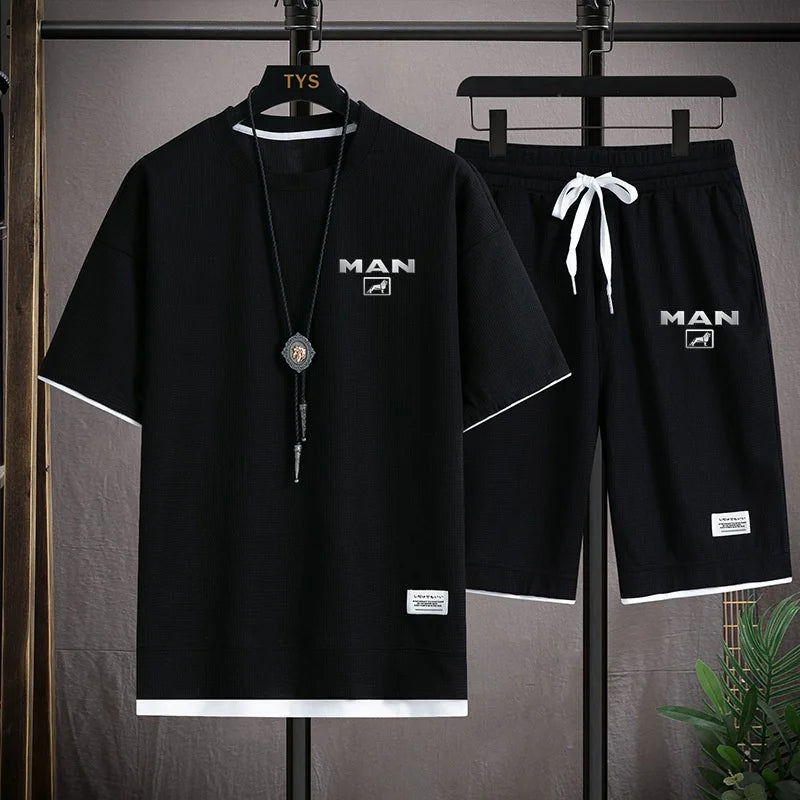 2024 New Summer New Mens Tracksuit T-shirt and Shorts Two Piece Set Truck Man Car Logo Men Sports Suit Fashion Breathable Sets - LOCKDEALZ