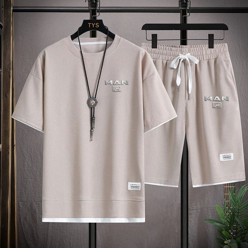 2024 New Summer New Mens Tracksuit T-shirt and Shorts Two Piece Set Truck Man Car Logo Men Sports Suit Fashion Breathable Sets - LOCKDEALZ