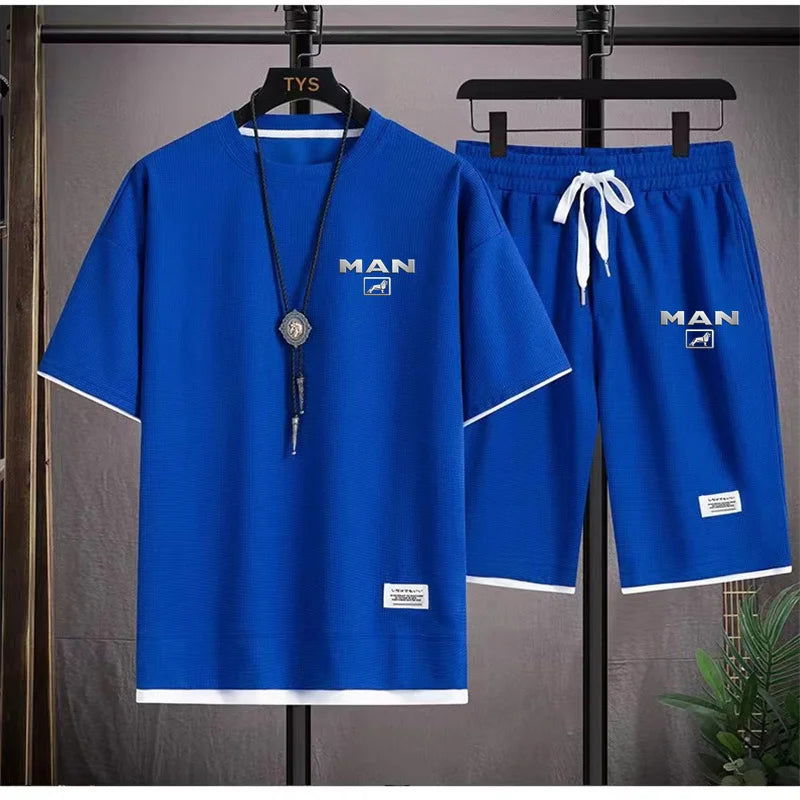 2024 New Summer New Mens Tracksuit T-shirt and Shorts Two Piece Set Truck Man Car Logo Men Sports Suit Fashion Breathable Sets - LOCKDEALZ