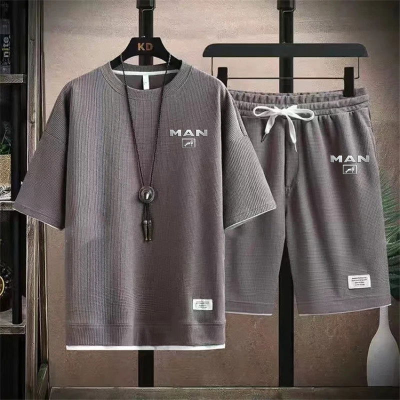 2024 New Summer New Mens Tracksuit T-shirt and Shorts Two Piece Set Truck Man Car Logo Men Sports Suit Fashion Breathable Sets - LOCKDEALZ