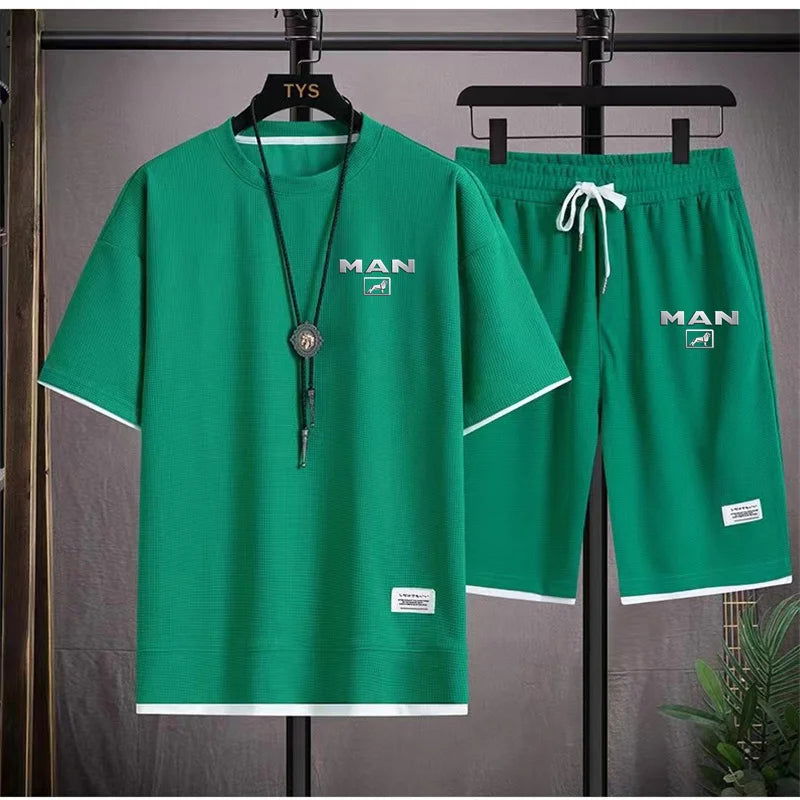 2024 New Summer New Mens Tracksuit T-shirt and Shorts Two Piece Set Truck Man Car Logo Men Sports Suit Fashion Breathable Sets - LOCKDEALZ