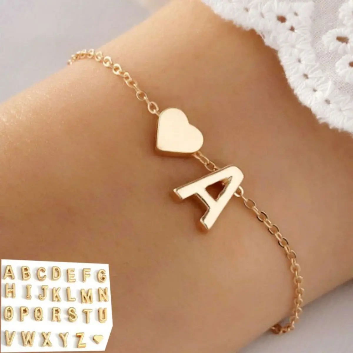 26 Letters Fashion English Initial Letter Heart Bracelet DIY Personalized Name Bracelets Girls Women Anniversary Jewelry Gifts - LOCKDEALZ