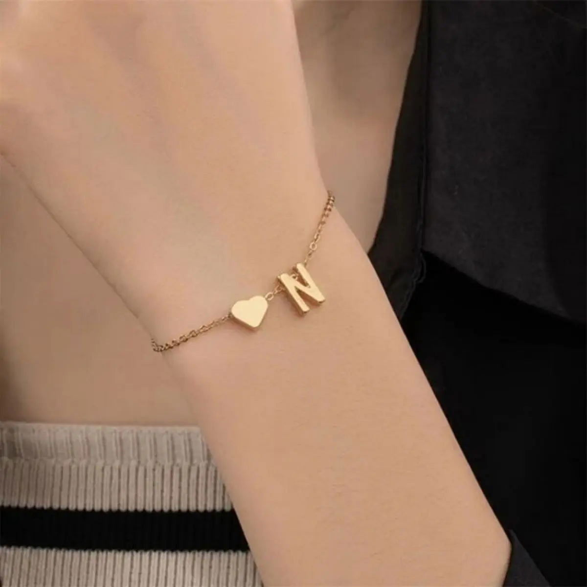 26 Letters Fashion English Initial Letter Heart Bracelet DIY Personalized Name Bracelets Girls Women Anniversary Jewelry Gifts - LOCKDEALZ