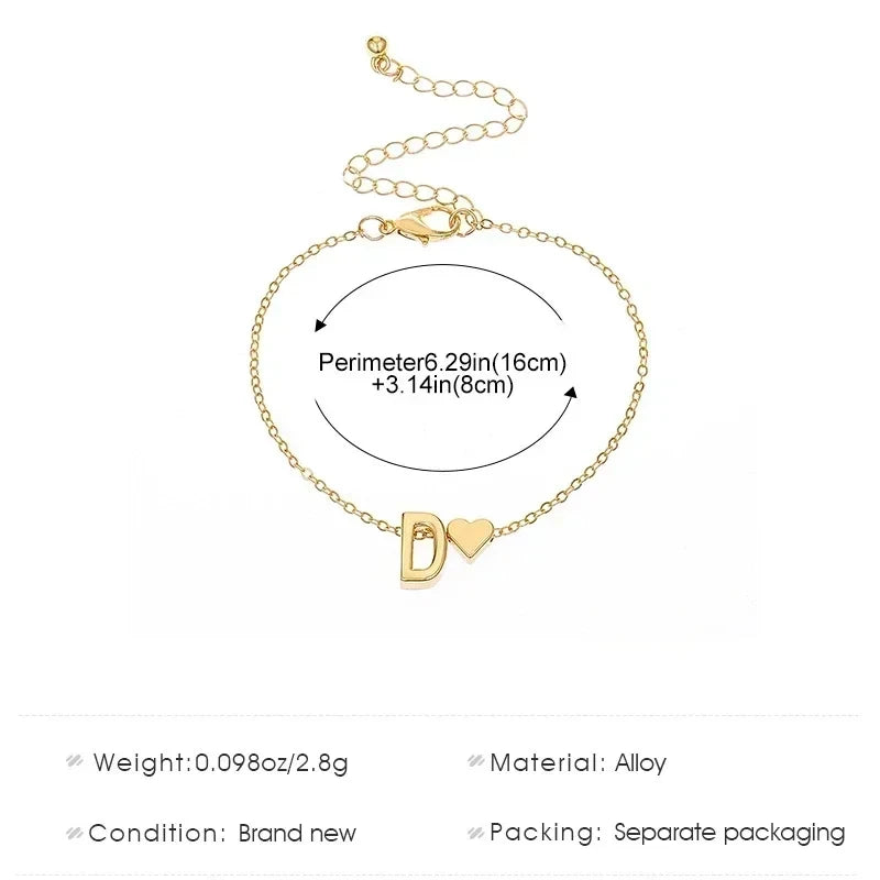 26 Letters Fashion English Initial Letter Heart Bracelet DIY Personalized Name Bracelets Girls Women Anniversary Jewelry Gifts - LOCKDEALZ