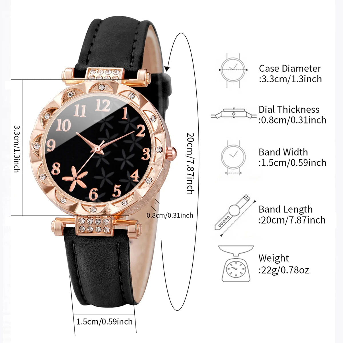 2PCS/Set Fashion Flower Dial Women's Watch Leather Band Analog Quartz Watches Rose BraceletSet(Without Box) - LOCKDEALZ