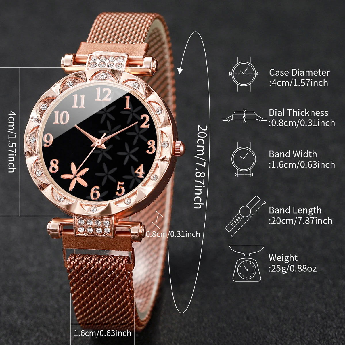 2PCS/Set Fashion Flower Dial Women's Watch Magnet Buckle Mesh Band Quartz Watches Star Bracelet Set(Without Box) - LOCKDEALZ