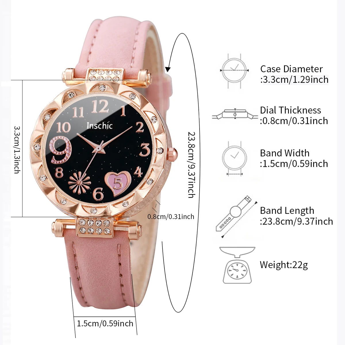 2PCS/Set Fashion Heart Dial Women's Watches Leather Band Quartz Watch Rhinestone Bracelet Set - LOCKDEALZ