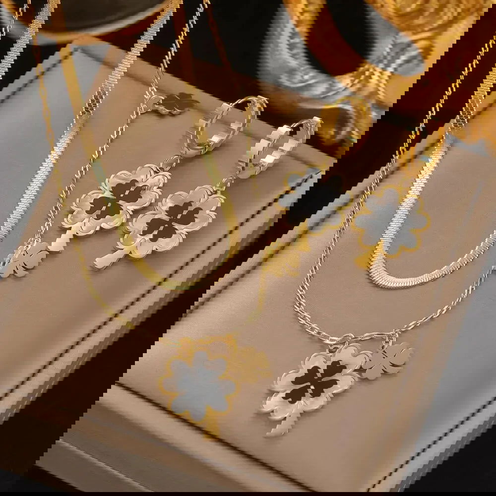 2 PCS Set Metal Leaves Epoxy Earring Necklace Set Shinny Gold Color Metal Heart Fatima Hand Colorful Epoxy Women Jewelry Set - LOCKDEALZ
