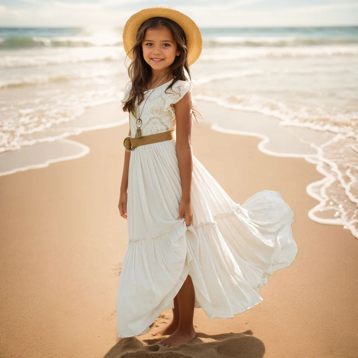 3-14 years Girls Lace Bohemia Long Dresses Baby Kids Flower Wedding Princess Party Dress Vestidos Costume Children Clothing - LOCKDEALZ