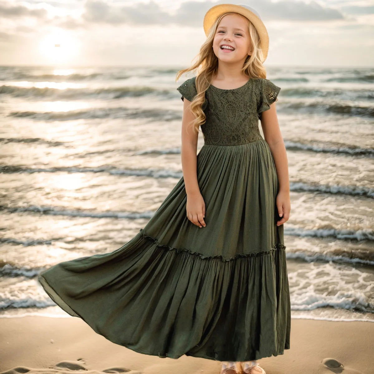 3-14 years Girls Lace Bohemia Long Dresses Baby Kids Flower Wedding Princess Party Dress Vestidos Costume Children Clothing - LOCKDEALZ