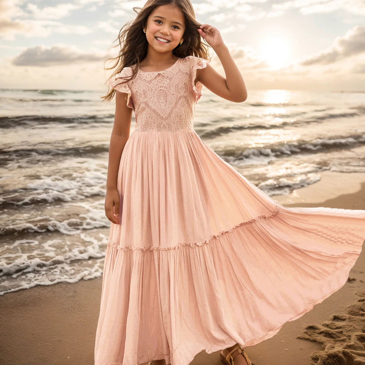 3-14 years Girls Lace Bohemia Long Dresses Baby Kids Flower Wedding Princess Party Dress Vestidos Costume Children Clothing - LOCKDEALZ