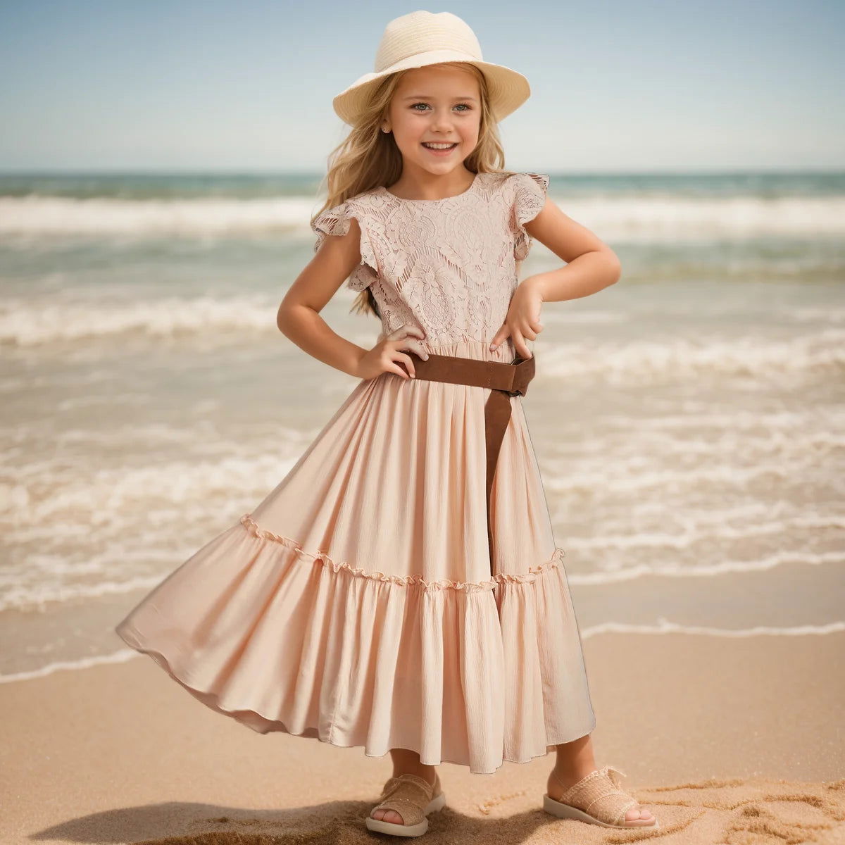 3-14 years Girls Lace Bohemia Long Dresses Baby Kids Flower Wedding Princess Party Dress Vestidos Costume Children Clothing - LOCKDEALZ