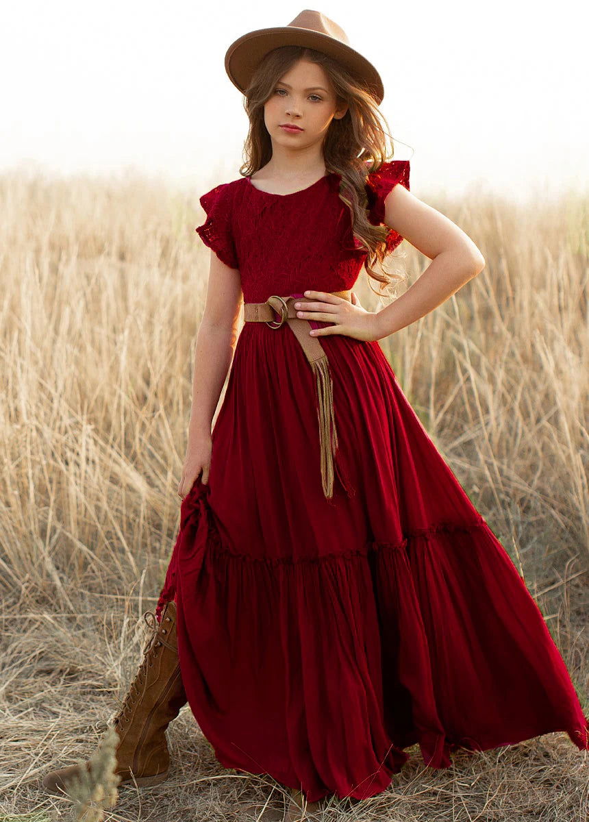 3-14 years Girls Lace Bohemia Long Dresses Baby Kids Flower Wedding Princess Party Dress Vestidos Costume Children Clothing - LOCKDEALZ