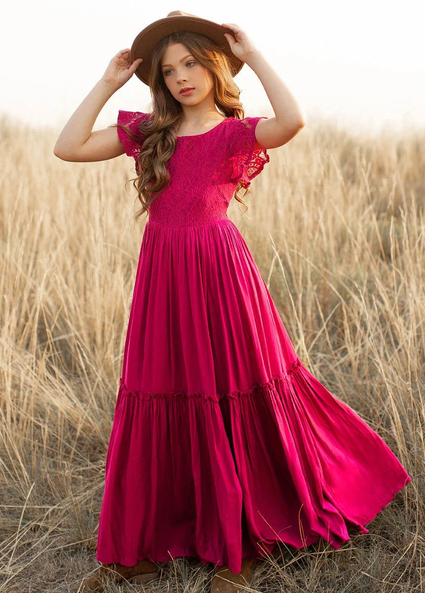 3-14 years Girls Lace Bohemia Long Dresses Baby Kids Flower Wedding Princess Party Dress Vestidos Costume Children Clothing - LOCKDEALZ