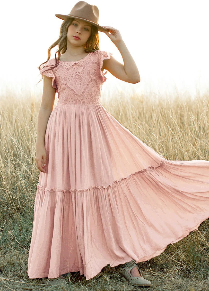 3-14 years Girls Lace Bohemia Long Dresses Baby Kids Flower Wedding Princess Party Dress Vestidos Costume Children Clothing - LOCKDEALZ