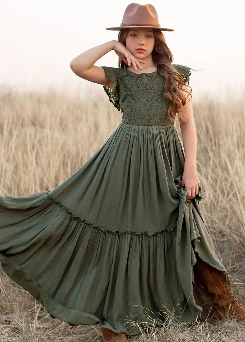 3-14 years Girls Lace Bohemia Long Dresses Baby Kids Flower Wedding Princess Party Dress Vestidos Costume Children Clothing - LOCKDEALZ