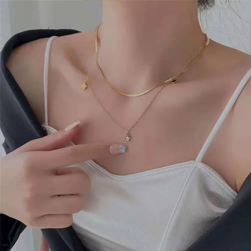 316L Stainless Steel Multilayer Chain Star Charm Necklace Bracelet For Women New Trend Jewelry Set Girls Party Gifts - LOCKDEALZ