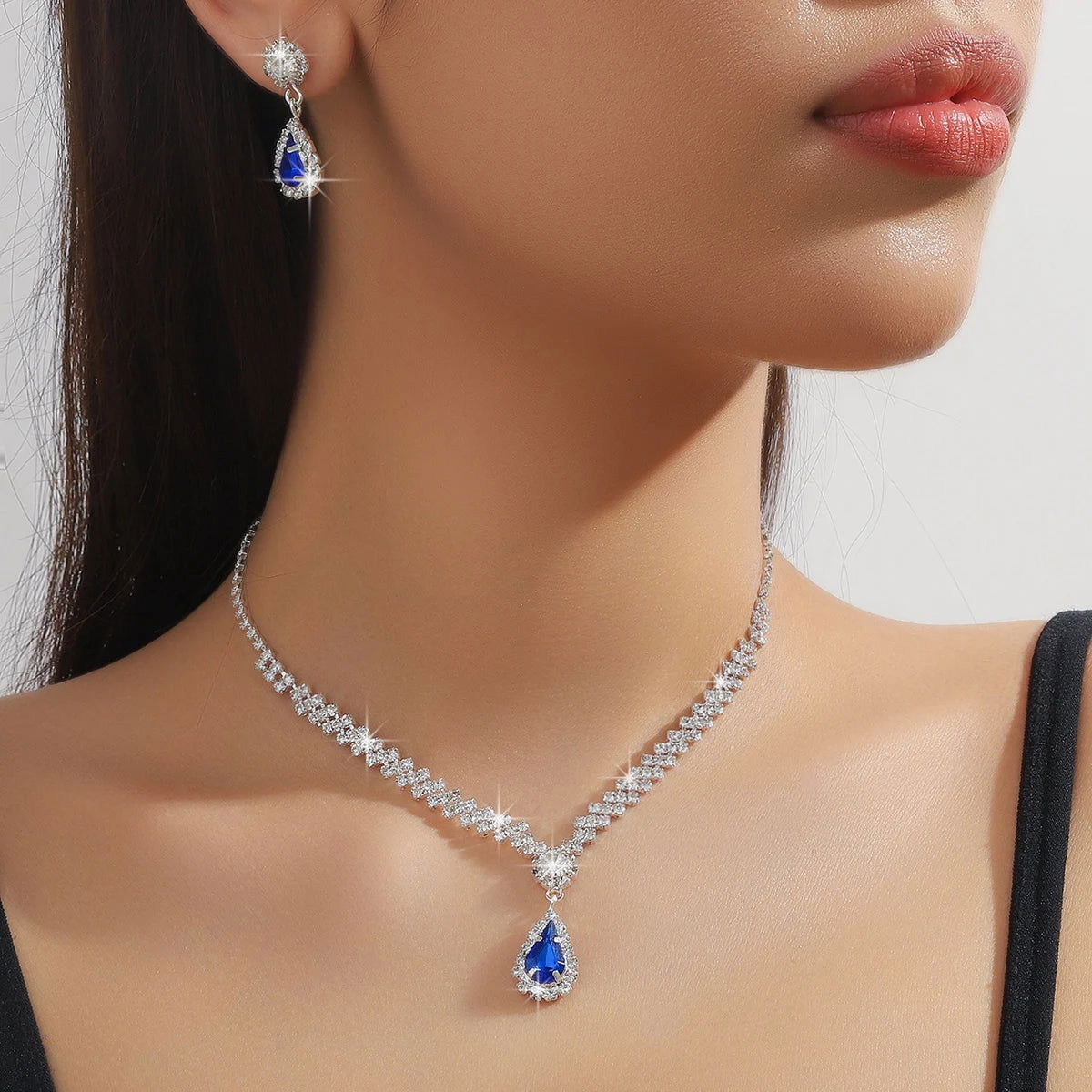 3 Pieces Of Fashionable Women's Water Drop Necklaces And Earrings Set For Wedding Season, Banquet And Party Accessories-2910 - LOCKDEALZ