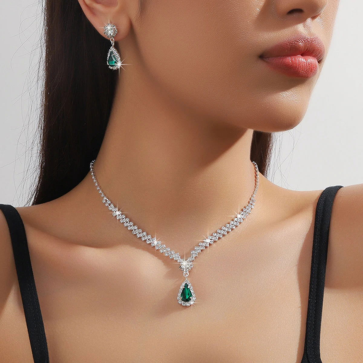 3 Pieces Of Fashionable Women's Water Drop Necklaces And Earrings Set For Wedding Season, Banquet And Party Accessories-2910 - LOCKDEALZ