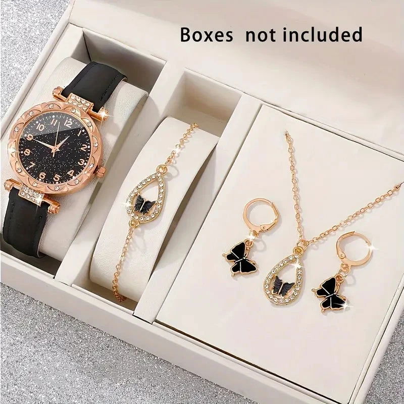 5PCS/Set Luxury Women Watches Rhinestone Fashion Elegant Wristwatch Quartz Watch Ladies Clock For Girl Gift - LOCKDEALZ