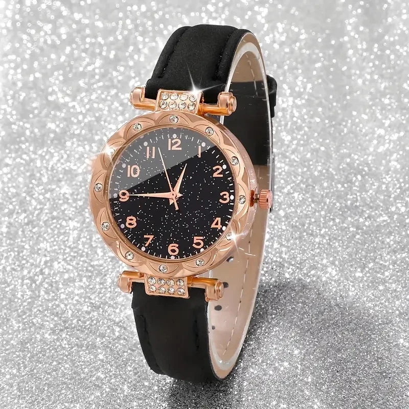5PCS/Set Luxury Women Watches Rhinestone Fashion Elegant Wristwatch Quartz Watch Ladies Clock For Girl Gift - LOCKDEALZ