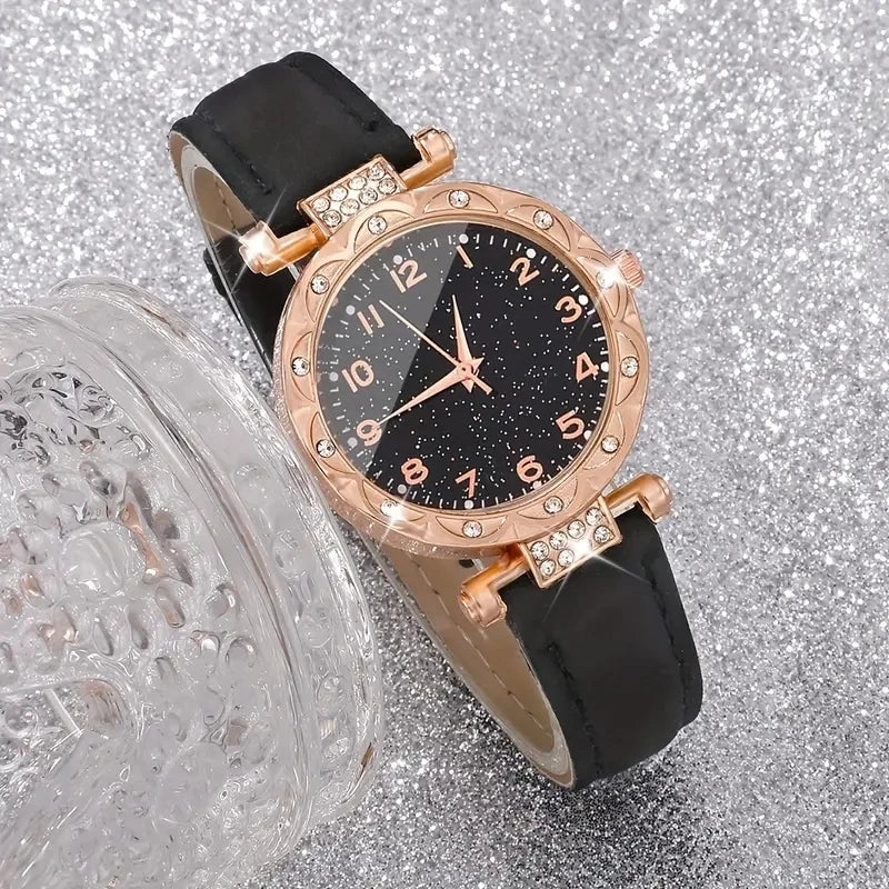 5PCS/Set Luxury Women Watches Rhinestone Fashion Elegant Wristwatch Quartz Watch Ladies Clock For Girl Gift - LOCKDEALZ