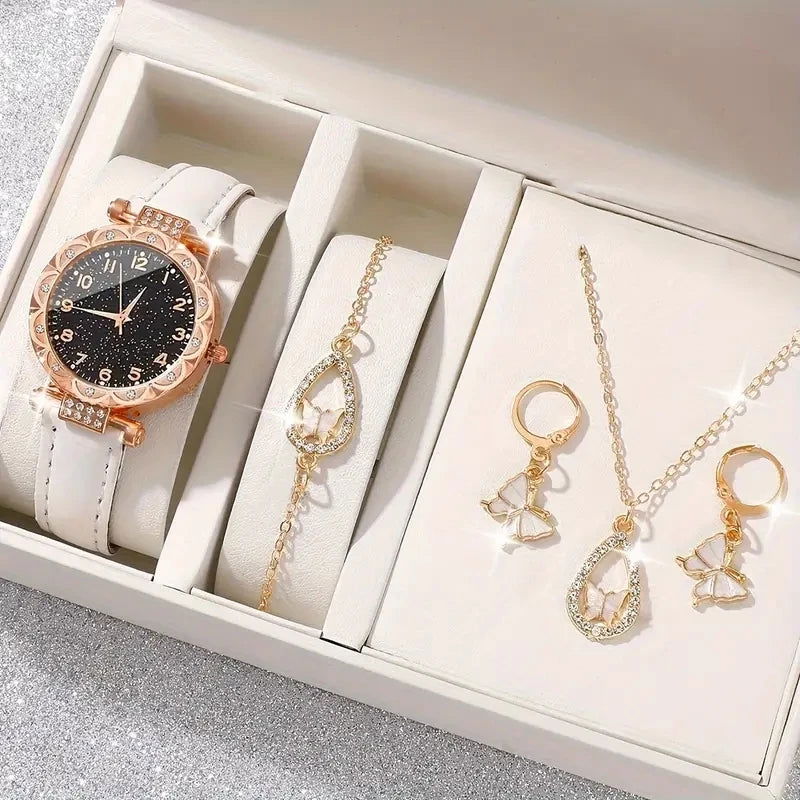 5PCS/Set Luxury Women Watches Rhinestone Fashion Elegant Wristwatch Quartz Watch Ladies Clock For Girl Gift - LOCKDEALZ