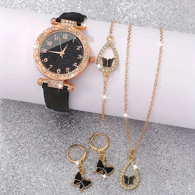 5PCS/Set Luxury Women Watches Rhinestone Fashion Elegant Wristwatch Quartz Watch Ladies Clock For Girl Gift - LOCKDEALZ