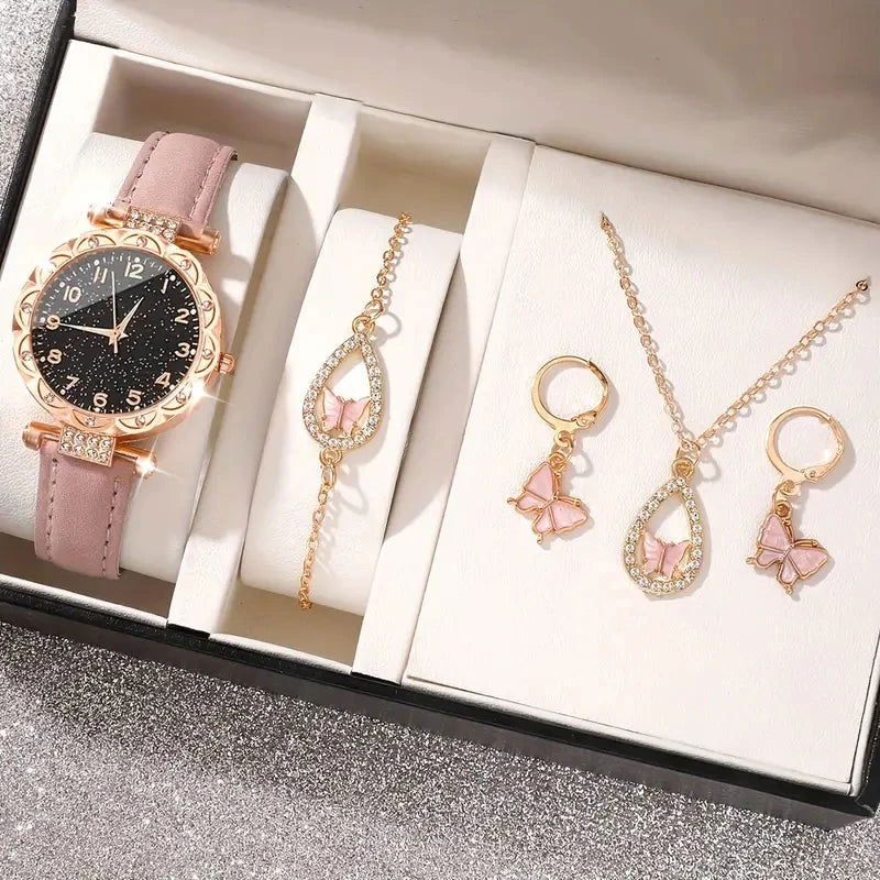 5PCS/Set Luxury Women Watches Rhinestone Fashion Elegant Wristwatch Quartz Watch Ladies Clock For Girl Gift - LOCKDEALZ
