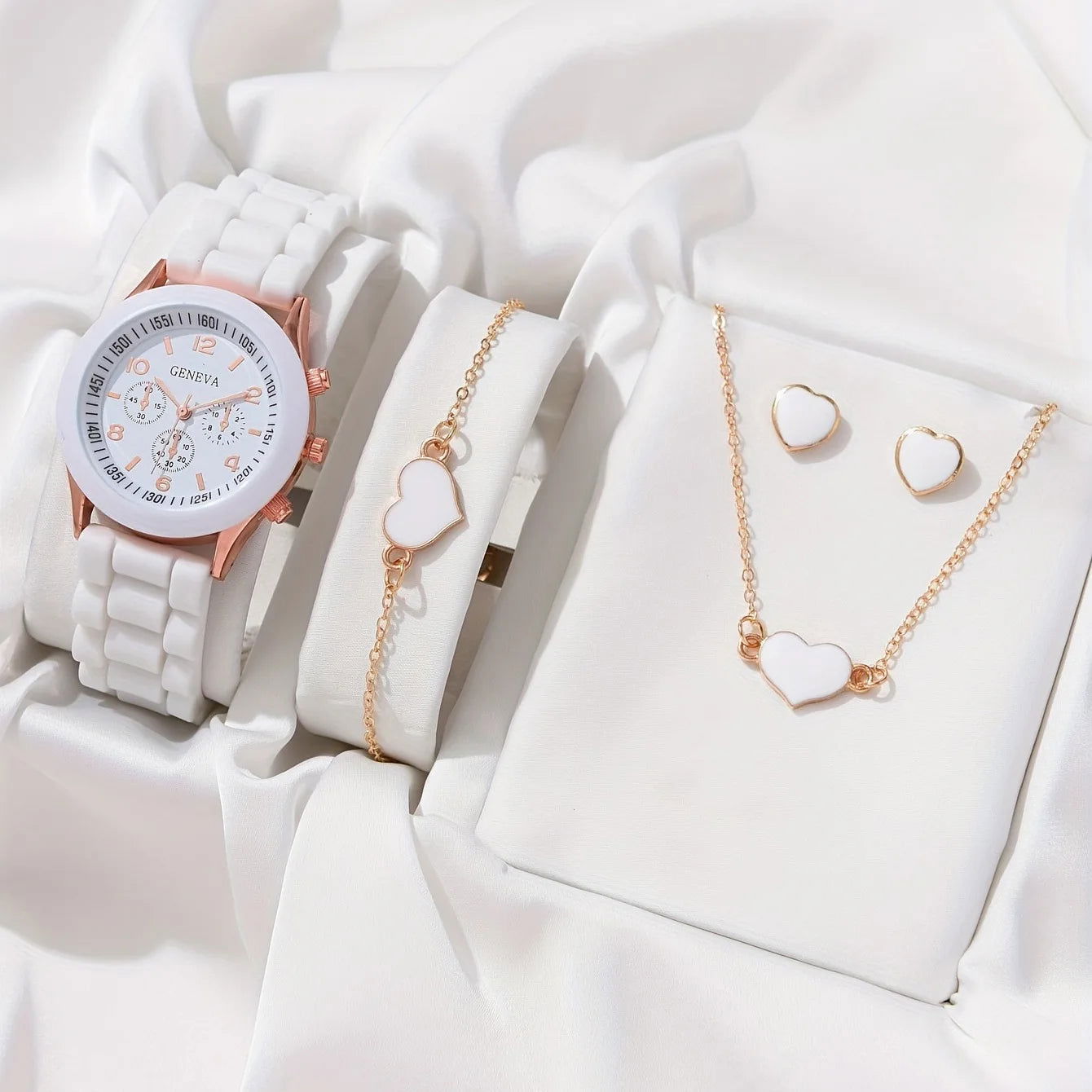 5PCS Set Luxury Watch Women Ring Necklace Earrings Rhinestone Fashion Wristwatch Female Casual Ladies Watches Bracelet Set Clock - LOCKDEALZ