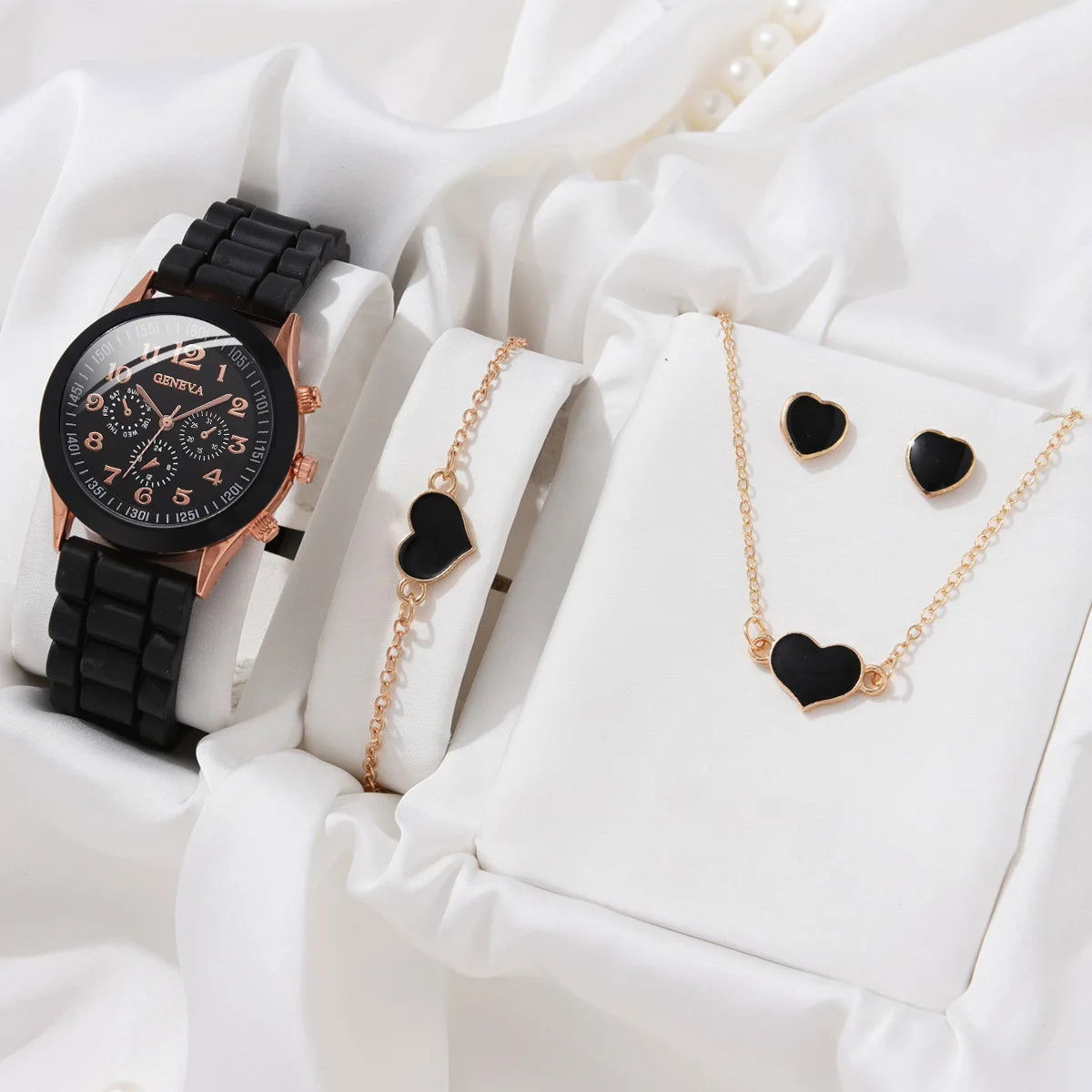 5PCS Set Luxury Watch Women Ring Necklace Earrings Rhinestone Fashion Wristwatch Female Casual Ladies Watches Bracelet Set Clock - LOCKDEALZ