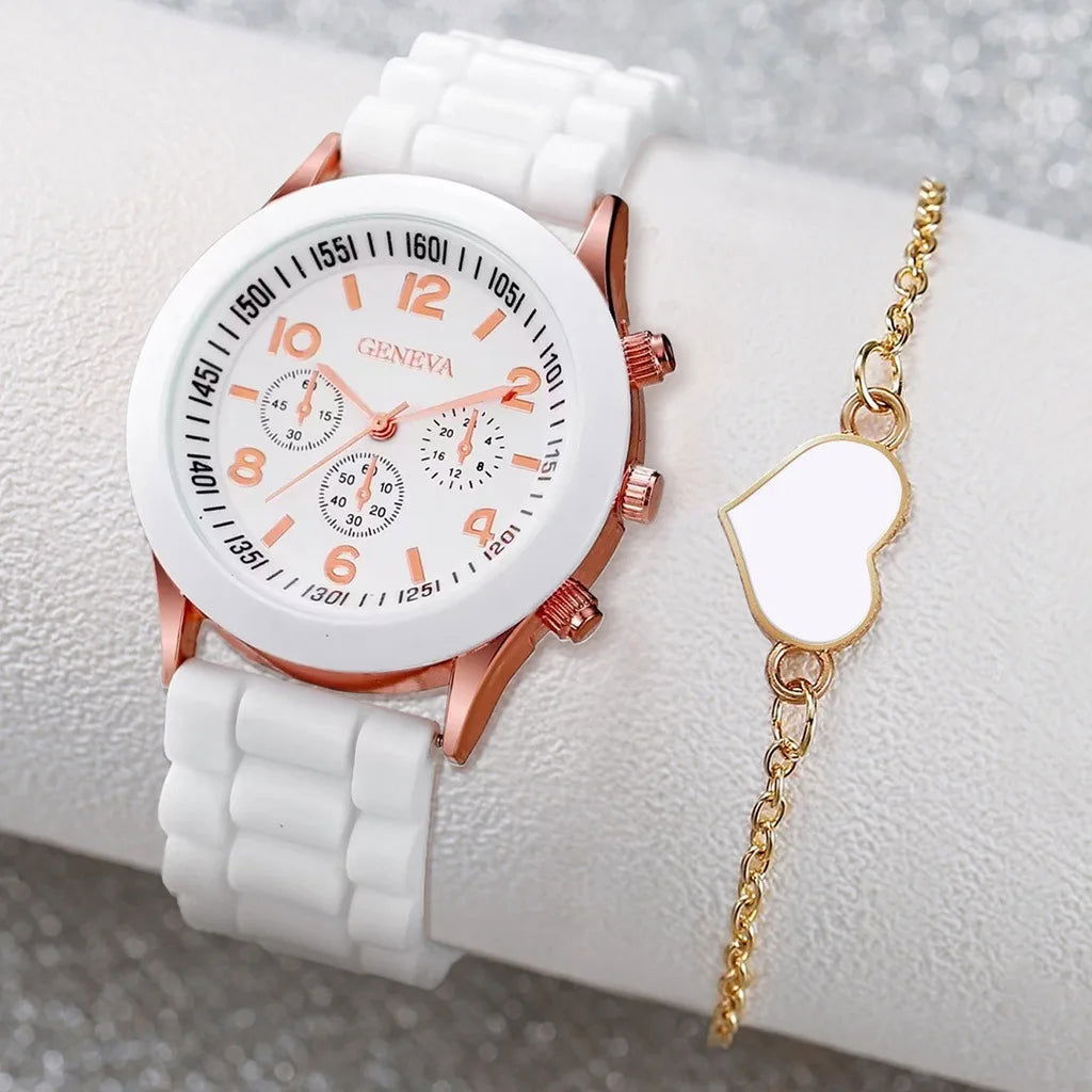 5PCS Set Luxury Watch Women Ring Necklace Earrings Rhinestone Fashion Wristwatch Female Casual Ladies Watches Bracelet Set Clock - LOCKDEALZ