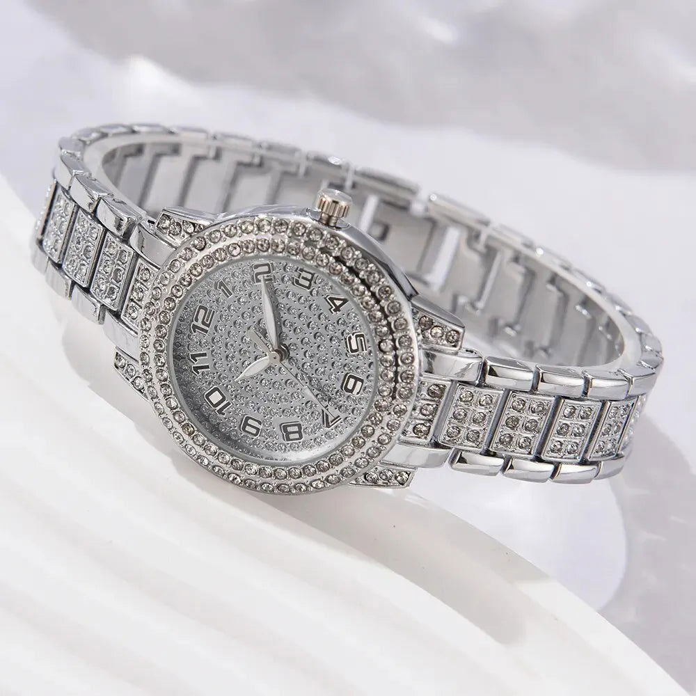 6PCS Women Watch Luxury Elegant Alloy Watch Crystal Wristwatch For Ladies Gift Quartz Watch Alloy Rhinestone Bracelet Montre - LOCKDEALZ