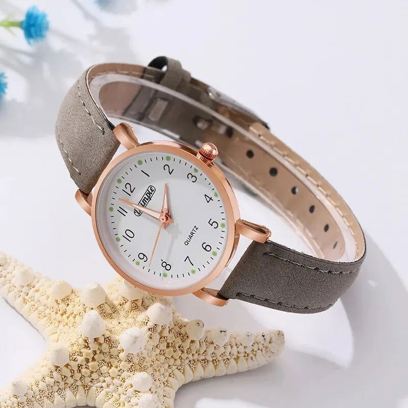 6Pcs Sets Luxury White Leather Analog Ladies Quartz Wrist Watch Fashion Butterfly Design Earring Bracelet Necklace Gifts - LOCKDEALZ