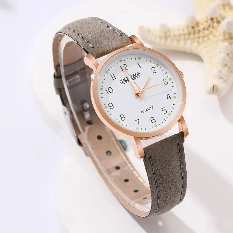 6Pcs Sets Luxury White Leather Analog Ladies Quartz Wrist Watch Fashion Butterfly Design Earring Bracelet Necklace Gifts - LOCKDEALZ