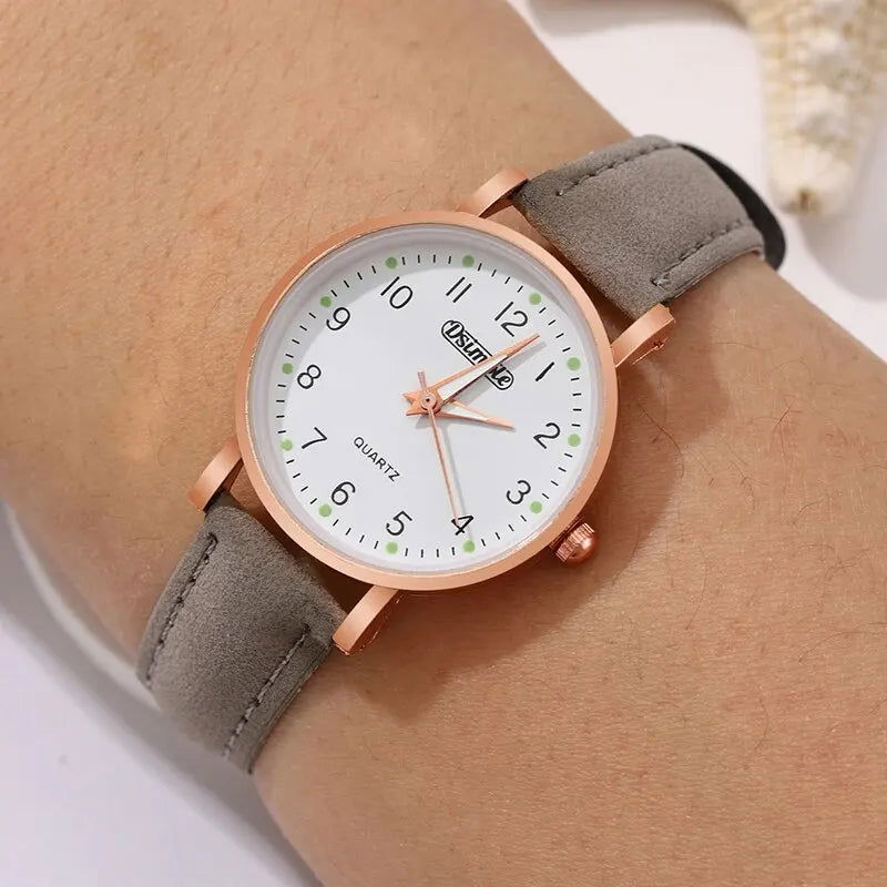 6Pcs Sets Luxury White Leather Analog Ladies Quartz Wrist Watch Fashion Butterfly Design Earring Bracelet Necklace Gifts - LOCKDEALZ